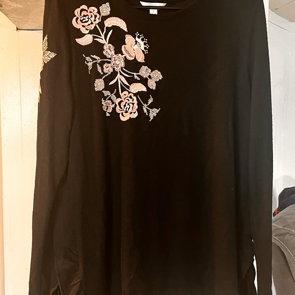 Black Embellished Blouse with Floral Design